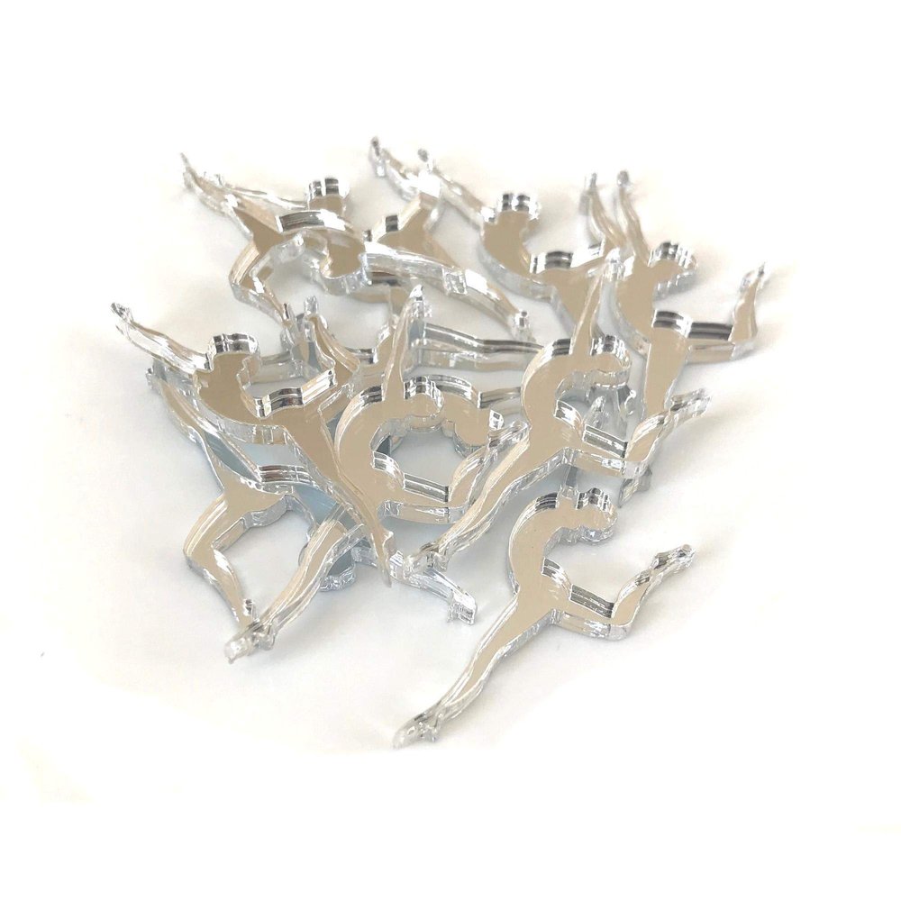 Gymnast Shaped Crafting Mirrors, Set of 10, Shatterproof Acrylic, Silver