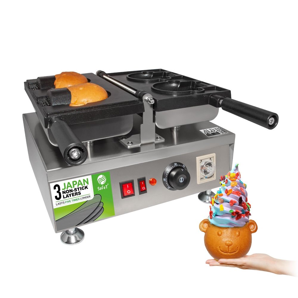 ALDKitchen Taiyaki Bear Waffle Maker | Fish-Shaped Waffle Maker | Stainless Steel | Nonstick | 110V (2 Bear Shaped Waffles)