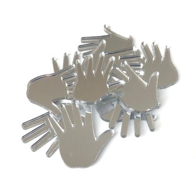 Hands Shaped Crafting Mirrors, Set of 10, Silver Acrylic, Shatterproof