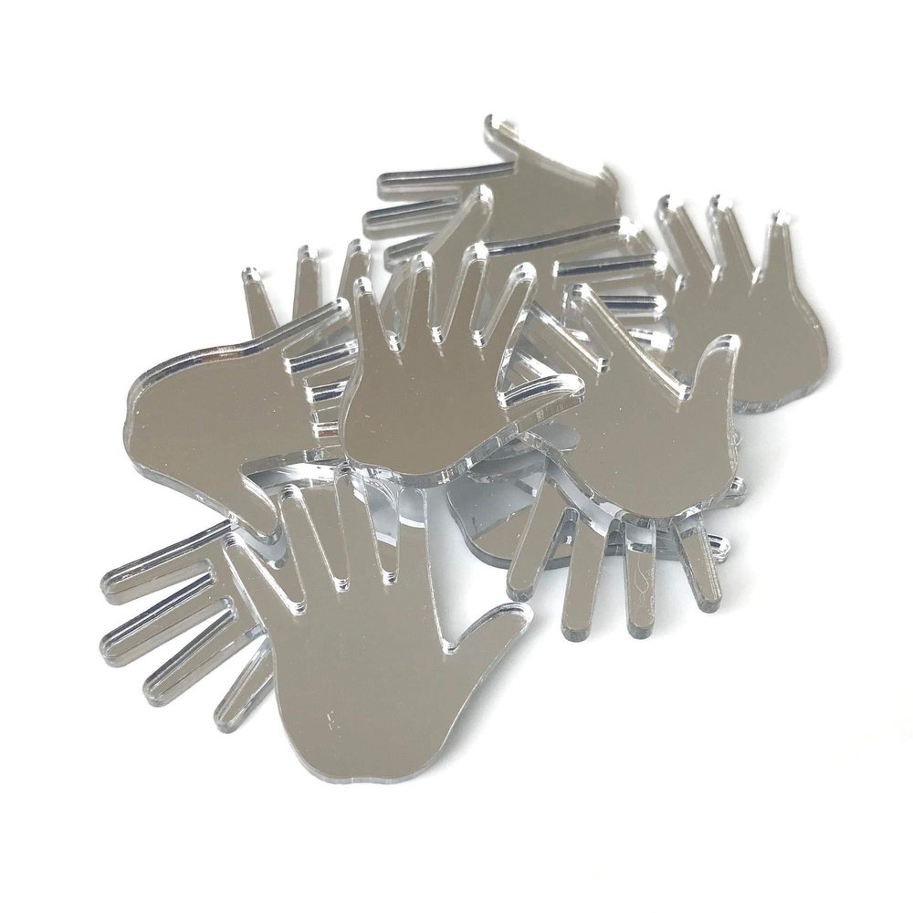 Hands Shaped Crafting Mirrors, Set of 10, Silver Acrylic, Shatterproof