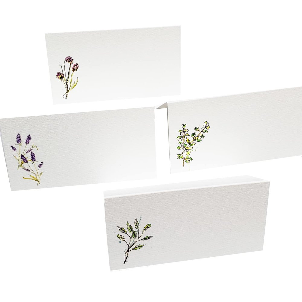 HERB Place Cards (4 Herbs) for Dinner Parties and Events. Table Tent Style, Scored for Easy Folding. Available in Packages of 12, 24, 48 (48) Multi