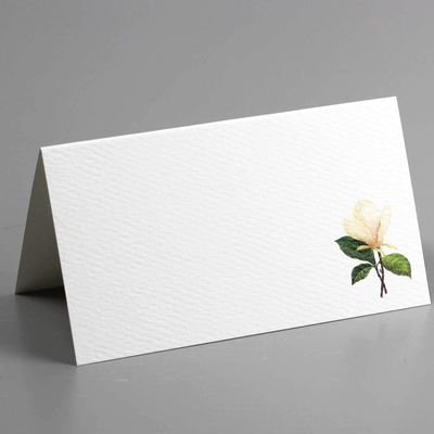 Nancy Nikko Place Cards with White Magnolia Flower for Weddings, Showers, Luncheon and Dinner Parties. Table Tent Style, Scored for Easy Folding. Available in Pkgs of 12/25 / 50 (12)