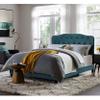 Full Size Teal Velvet Platform Bed with Button Tufted Headboard Green Modern Contemporary Traditional Upholstered Wood view 1