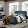 Full Size Teal Velvet Platform Bed with Button Tufted Headboard Green Modern Contemporary Traditional Upholstered Wood view 3