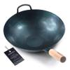 Mammafong Pre Seasoned Blue Carbon Steel Flat Bottom Wok -14 Inch Chinese Pow Wok - Traditionally Hand Hammered Woks and Stir Fry Pans view 1