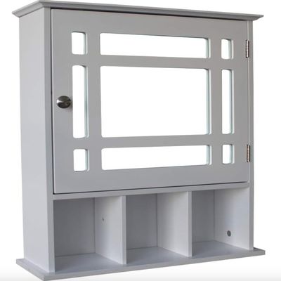 Bathroom Medicine Cabinet,3-Tier Wooden Wall Storage Cabinet with 1 Glass Mirror Door (White)