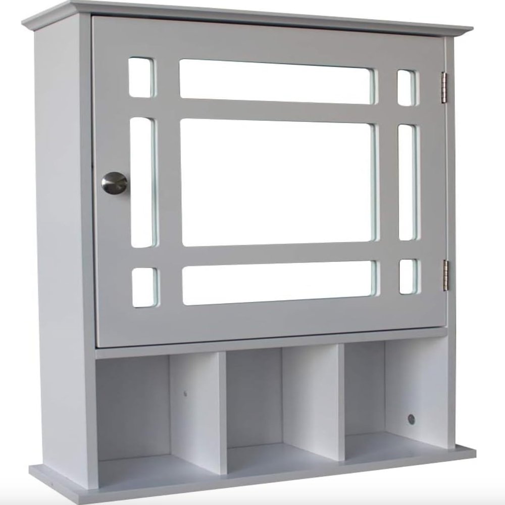 Bathroom Medicine Cabinet,3-Tier Wooden Wall Storage Cabinet with 1 Glass Mirror Door (White)