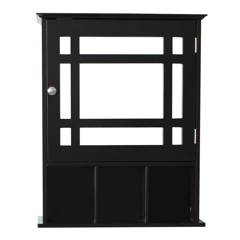 Bathroom Medicine Cabinet,3-Tier Wooden Wall Storage Cabinet with 1 Glass Mirror Door (Brown)