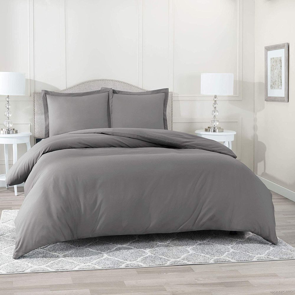 Comfort Store Bedding 2 Piece 400 GSM Comforted Set Collection Organic Cotton 1100 Thread Count Solid 1 Duvet Cover, 1 Comforter (Dark Gray Cal., Set of 2)