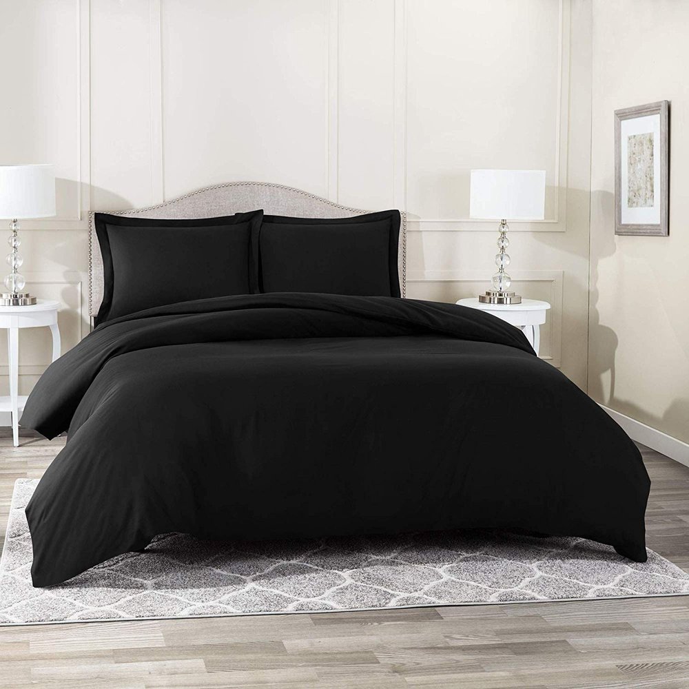 Comfort Store Bedding 2 Piece 400 GSM Comforted Set Collection Organic Cotton 1100 Thread Count Solid 1 Duvet Cover, 1 Comforter (Black Queen, Set of 2)