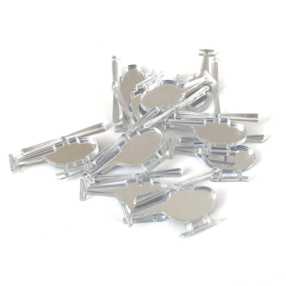 Helicopter Crafting Mirrors, Set of 10, Shatterproof Acrylic, Silver Mirror