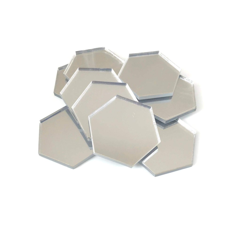 Hexagon Craft Mirrors - Set of 10, Shatterproof Acrylic, Silver, 4 X 2