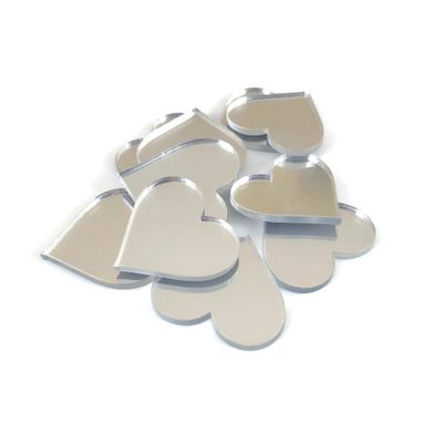 Heart Shaped Crafting Mirrors, Set of 10, Shatterproof Acrylic, Silver