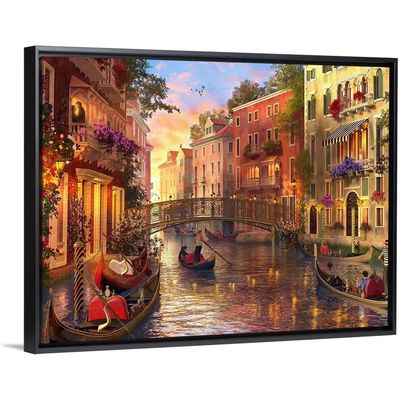 Sunset in Venice Black Float Frame Canvas Art, Venice Artwork