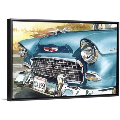 55 Chevy with Border Black Float Frame Canvas Art, Car Artwork