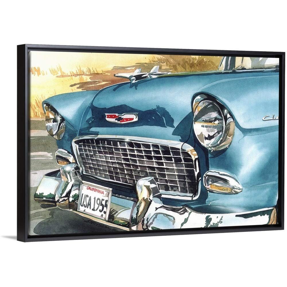 55 Chevy with Border Black Float Frame Canvas Art, Car Artwork