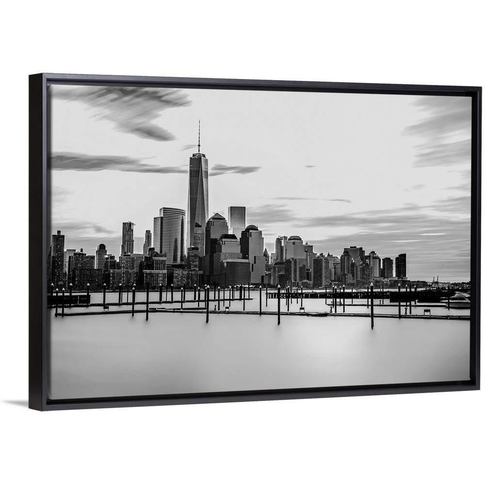 1WTC Black and White Black Float Frame Canvas Art, New York City Artwork