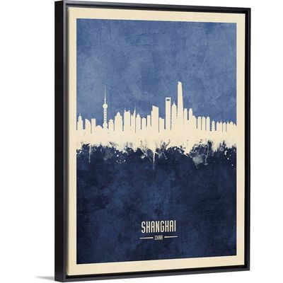 Shanghai China Skyline Black Float Frame Canvas Art, Artwork