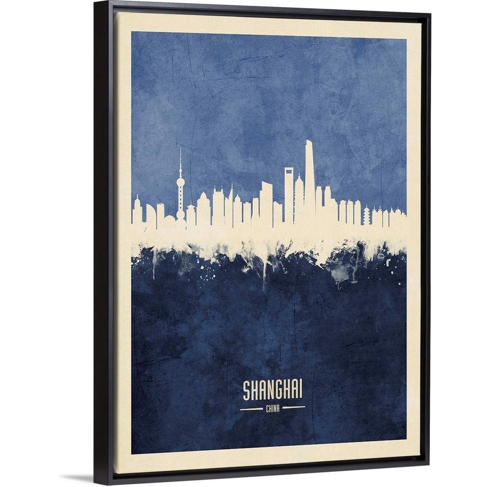 Shanghai China Skyline Black Float Frame Canvas Art, Artwork