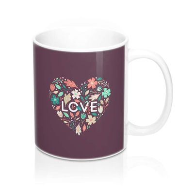 Flowers In Heart With Love Valentine's Day Cassis Mug 11oz