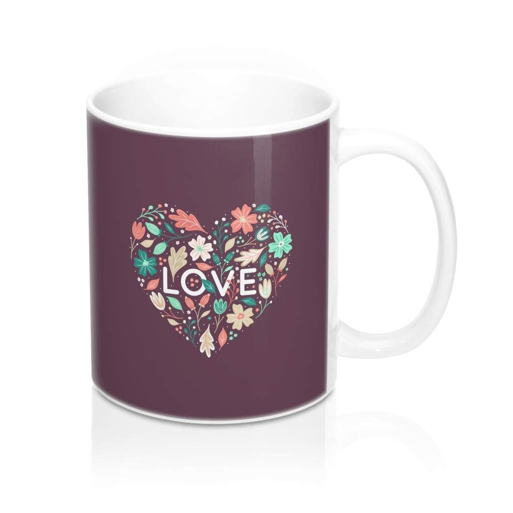 Flowers In Heart With Love Valentine's Day Cassis Mug 11oz