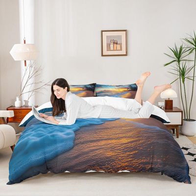 Beach Duvet Cover Full Ocean Bedding Kids Girls Boys Hawaiian Sea Waves Comforter Cover Tropical Sunset and Sea Beach Nature Theme Print bedding Botanical Beach House Decorative Bedspread with Zipper