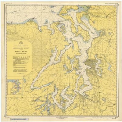 Puget Sound & Admiralty Inlet 1948 - Vintage Map Reproduction - Nautical Decor - Wall Art (18"x24")