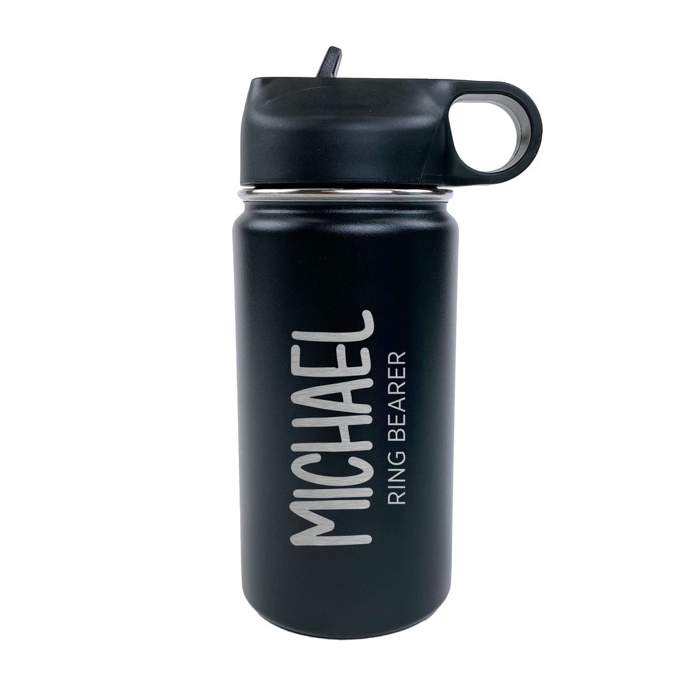 The Crafty Engineer Personalized Flower Girl and Ring Bearer Water Bottle (Black)