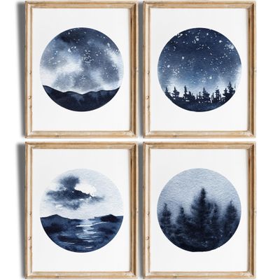 Watercolor Stars, Seas, and Skies Art Prints (Set of 4) - Unframed - 8x10s | Farmhouse Decor | Bathroom Decor Wall Art | Kitchen Wall Decor