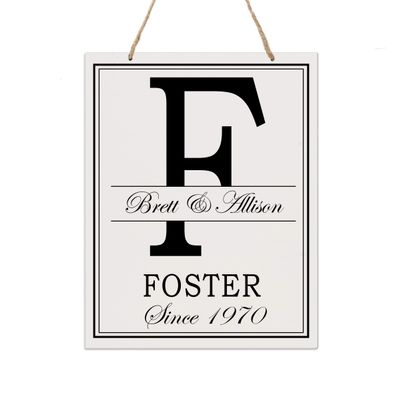LifeSong Milestones Personalized Monogram Sign with Family Names - Home Wall Art - F Wooden Rope Hanging Gifts 12x15 (F)