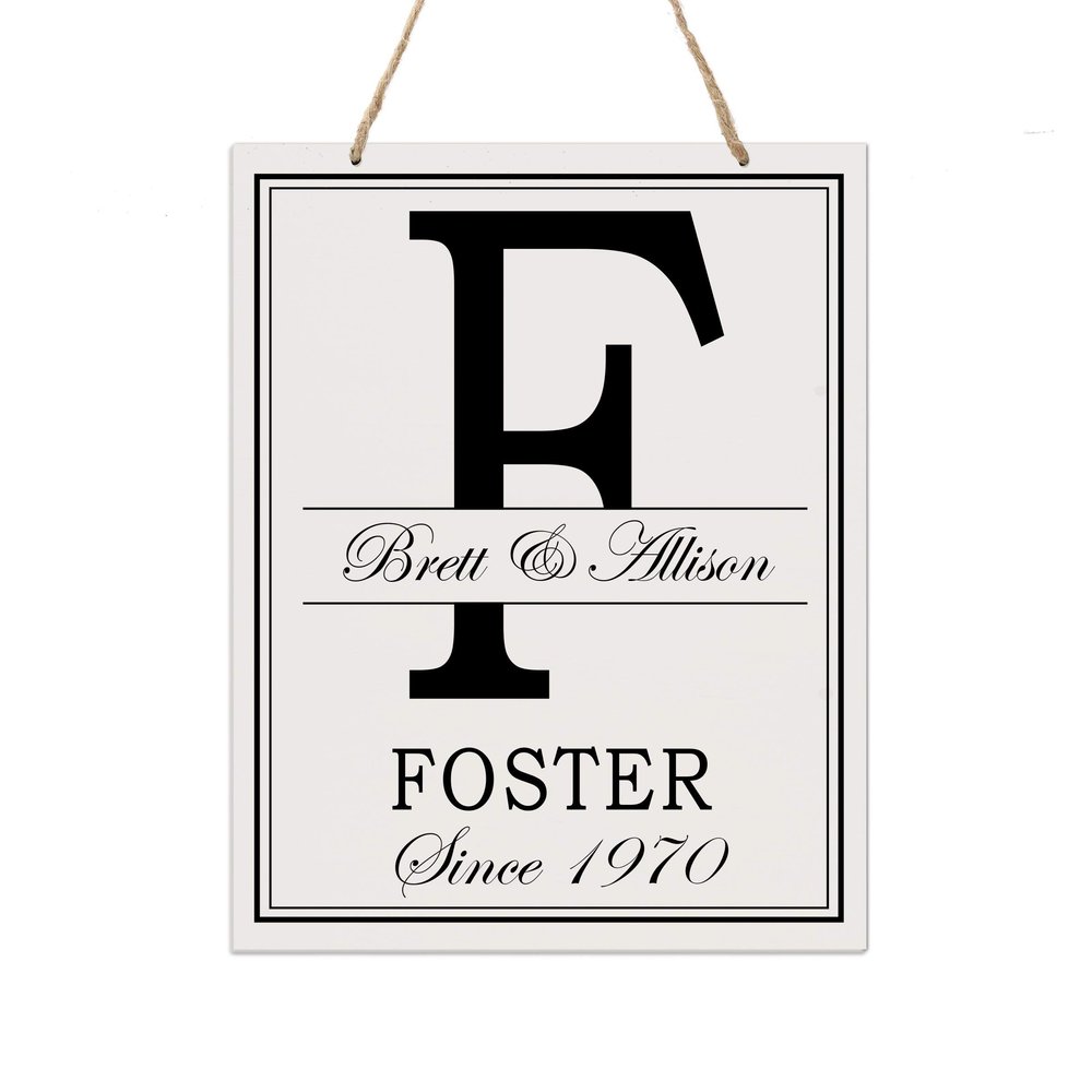 LifeSong Milestones Personalized Monogram Sign with Family Names - Home Wall Art - F Wooden Rope Hanging Gifts 12x15 (F)