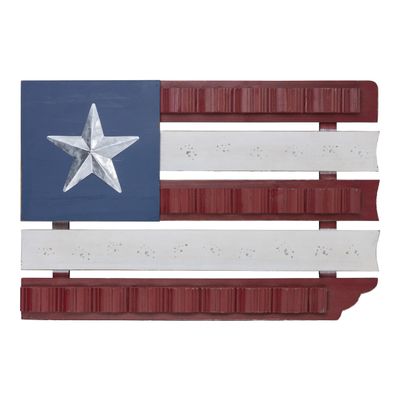 Alpine Corporation IAR160 Indoor Outdoor Wood and Metal American Flag Wall Art Decor, 16" Tall, Multicolor