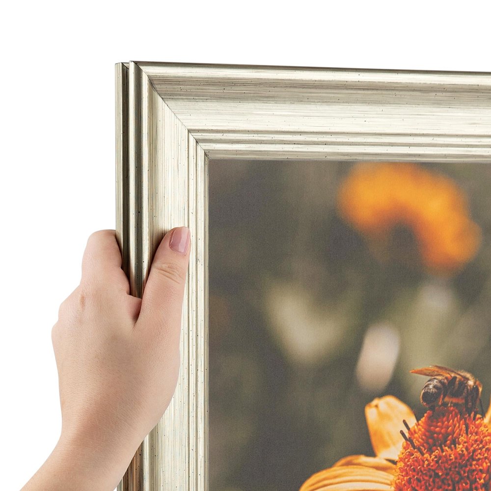 ArtToFrames 10x43 Inch Silver Picture Frame, This 2.00 Inch Custom MDF Poster Frame is Silver Ridged, Great for Your Art or Photos - Comes with Economy Acrylic
