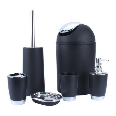 6 Pcs Bathroom Accessories Set, Accesorios para Bao ABS Bathroom Sets with Toothbrush Cup Toothbrush and Toothpaste Holder Lotion Dispenser Rubbish Bin Toilet with Holder, Black