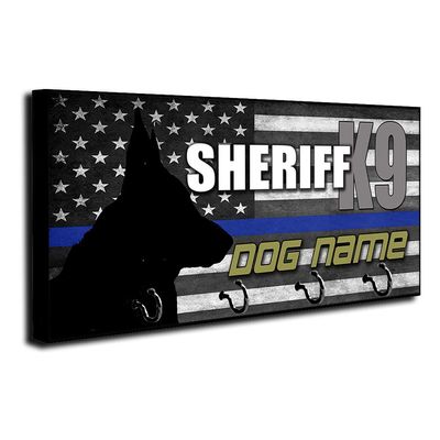 Brotherhood Thin Blue Line American Flag Personalized Sheriff K9 Dog Name Key Holder Organizer Wall Mount Rack for Holders The Home Keys Ring Decorative Hangers Decor Hook Hanger