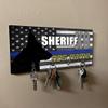 Brotherhood Thin Blue Line American Flag Personalized Sheriff K9 Dog Name Key Holder Organizer Wall Mount Rack for Holders The Home Keys Ring Decorative Hangers Decor Hook Hanger view 2