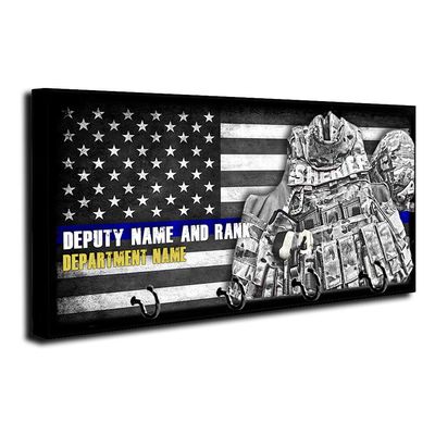 Brotherhood Thin Blue Line American Flag Tools of The Trade Personalized Name Rank Key Holder Organizer Wall Mount Rack for Holders The Home Keys Ring Decorative Hangers Decor Hook Hanger