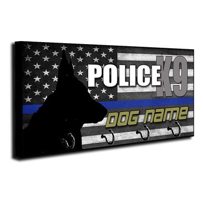 Brotherhood Thin Blue Line American Flag Personalized Police K9 Dog Name Key Holder Organizer Wall Mount Rack for Holders The Home Keys Ring Decorative Hangers Decor Hook Hanger