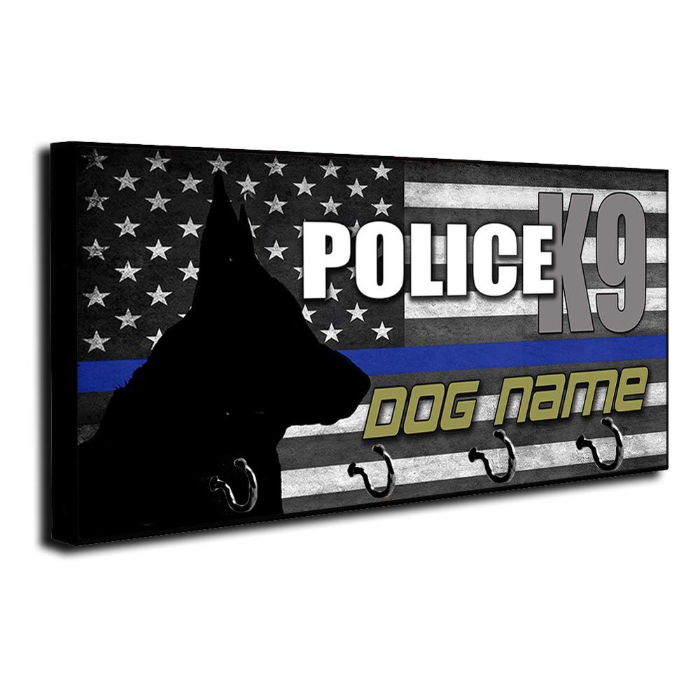 Brotherhood Thin Blue Line American Flag Personalized Police K9 Dog Name Key Holder Organizer Wall Mount Rack for Holders The Home Keys Ring Decorative Hangers Decor Hook Hanger