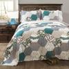3 Piece Traditional Hexagon Patchwork Quilt King Set, Modern Reversible Bedding Soft Comfortable Durable Cotton Material Stunning Geometric Striped Floral Design Multi Color Green Blue Grey Quilt Set view 1