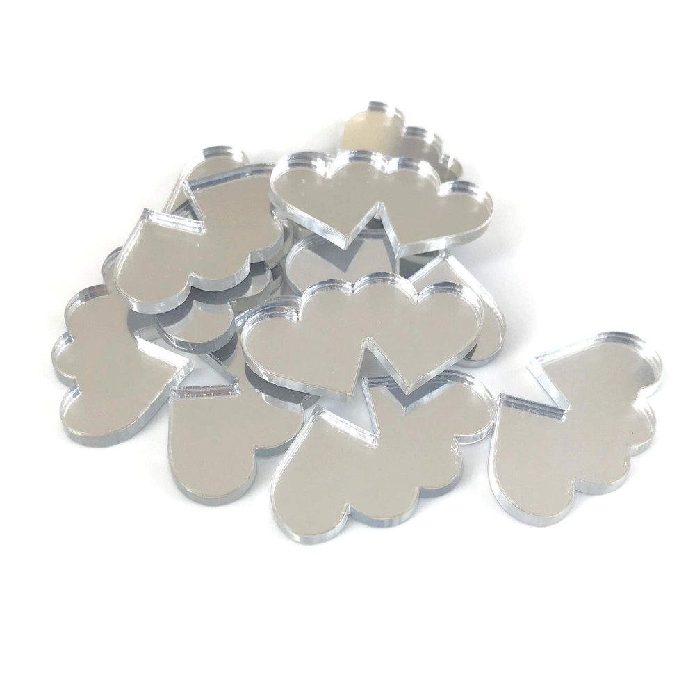 Joined Love Hearts Craft Mirrors, Set of 10, Shatterproof Acrylic, Silver