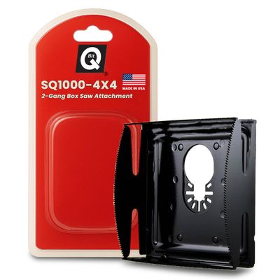 Qbit SQ1000-4X4 | Oscillating Multi-Tool Blade for 4x4 Electrical Box Cutouts  Stainless Steel Blade for 4 Square Boxes  Safe Drywall Outlet Cutter with 360 Universal Mount  Made in USA