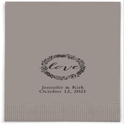Weddingstar Personalized Printed Paper Napkins 3-Ply 40 Pack Dinner - Rectangular Fold Pewter