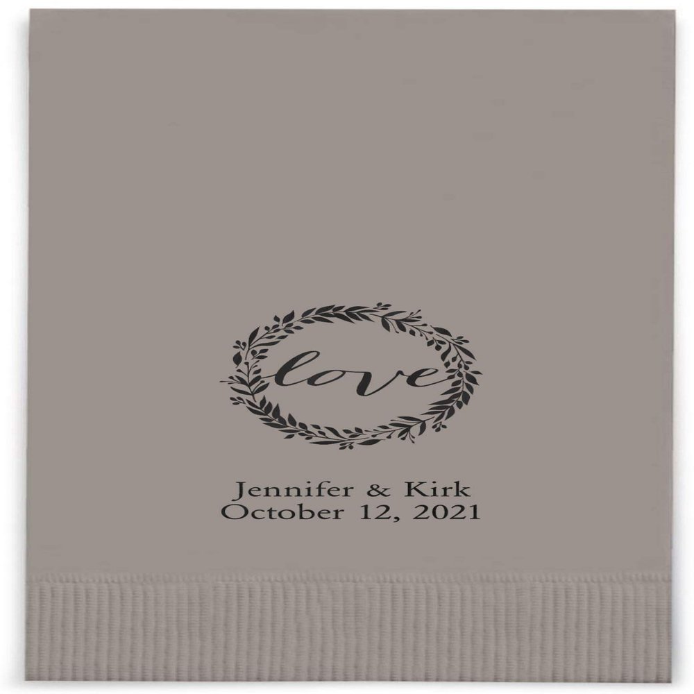 Weddingstar Personalized Printed Paper Napkins 3-Ply 40 Pack Dinner - Rectangular Fold Pewter