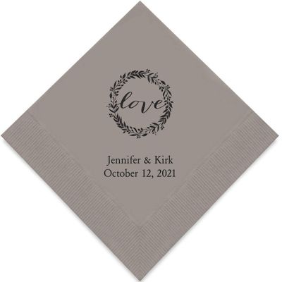 Weddingstar Personalized Printed Paper Napkins 3-Ply 50 Pack - Luncheon Pewter