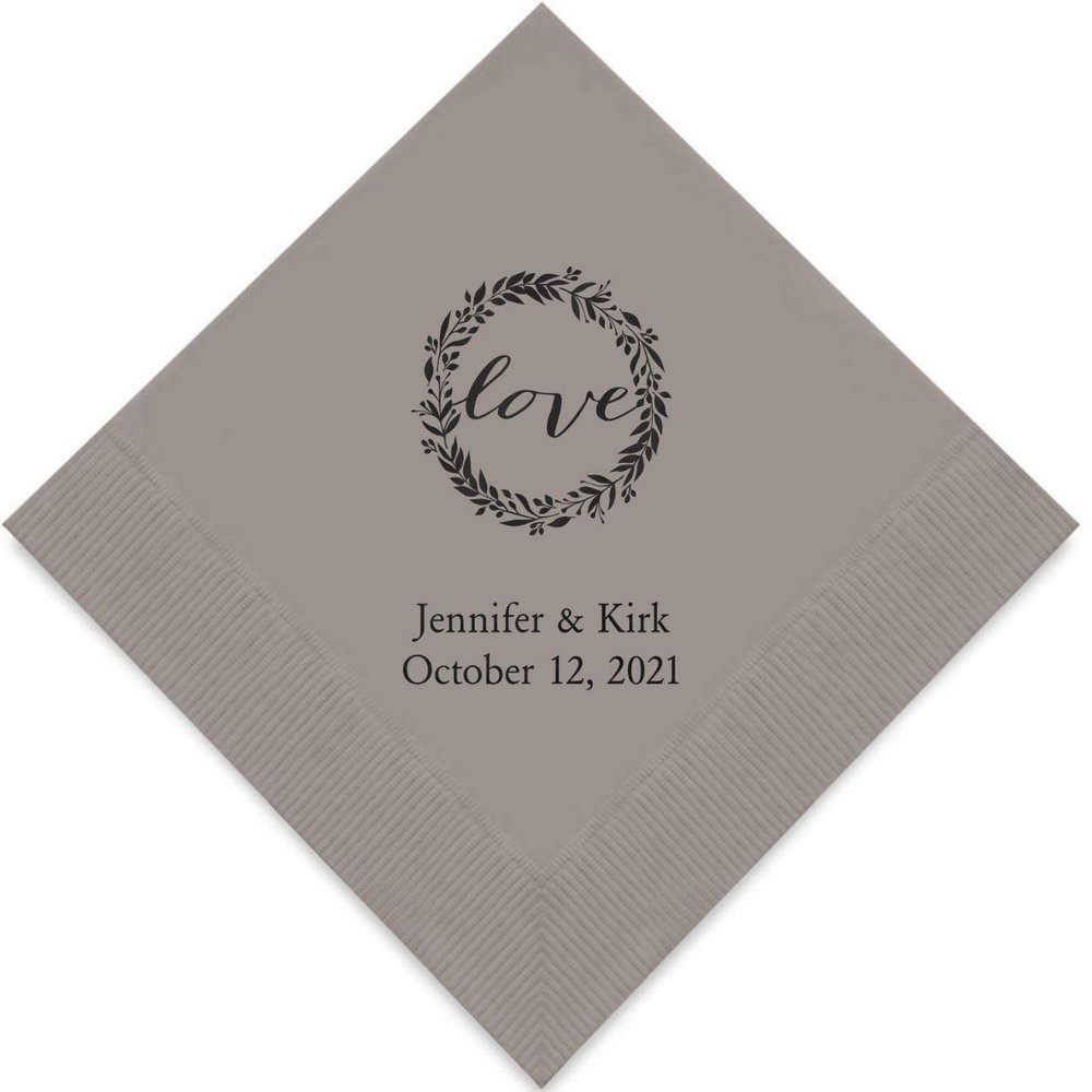 Weddingstar Personalized Printed Paper Napkins 3-Ply 50 Pack - Luncheon Pewter