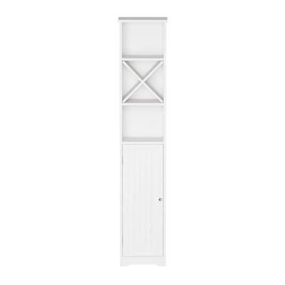 Linen Tower - 67-Inch-Tall Bathroom or Laundry Room Storage Cabinet with Adjustable Shelf and Cubbyhole Divider for Towels by Lavish Home (White)