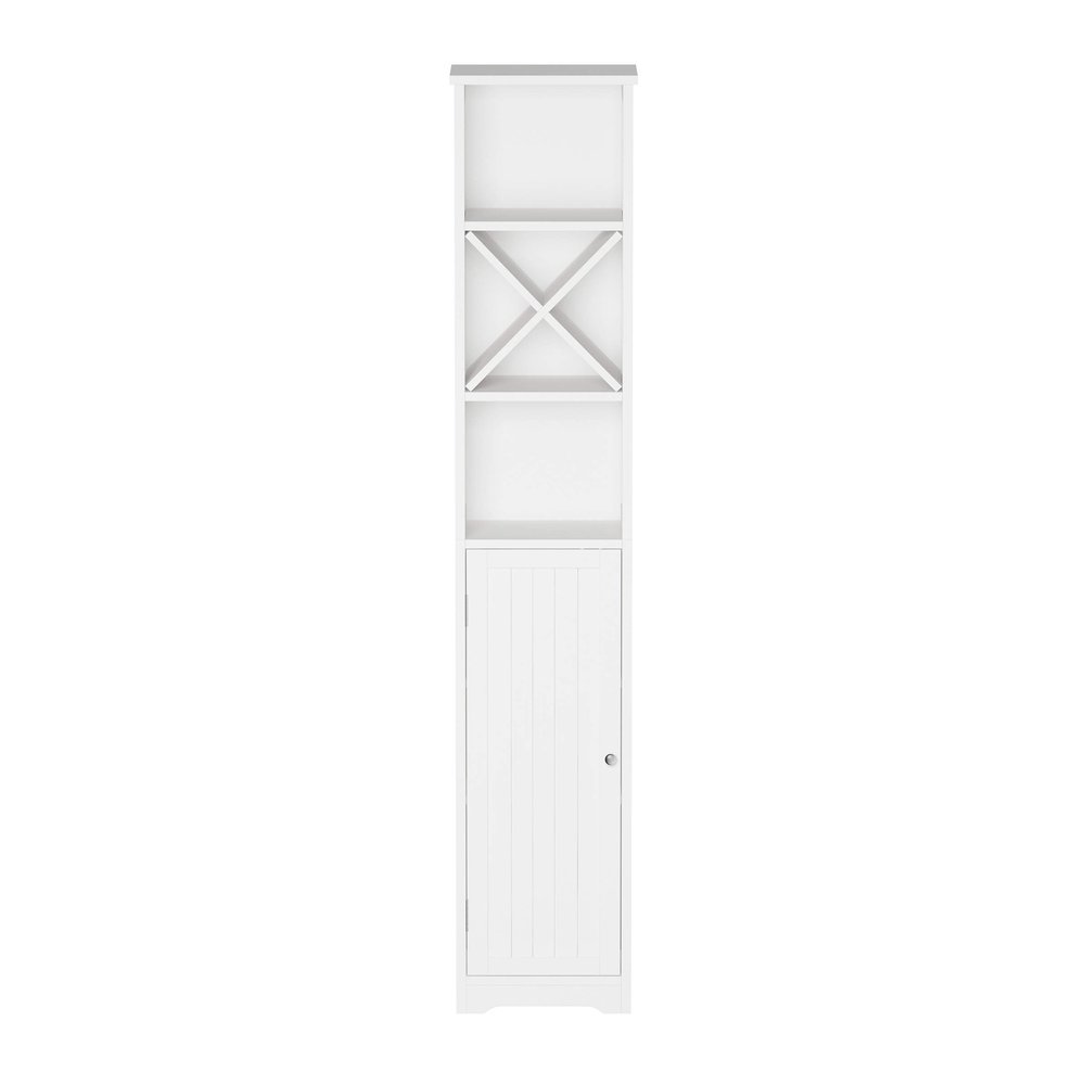 Linen Tower - 67-Inch-Tall Bathroom or Laundry Room Storage Cabinet with Adjustable Shelf and Cubbyhole Divider for Towels by Lavish Home (White)