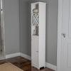 Linen Tower - 67-Inch-Tall Bathroom or Laundry Room Storage Cabinet with Adjustable Shelf and Cubbyhole Divider for Towels by Lavish Home (White) view 2