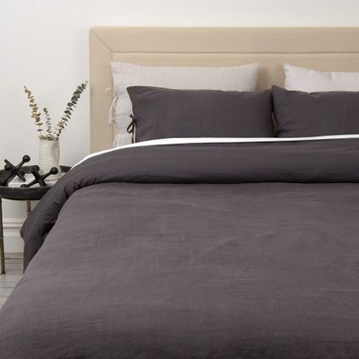 Best Home Fashion Linen Duvet Set with Tie Straps- Casual Elegance, Lightweight and Stylish Bedding, Blanket-Twin-Dark.GREY-86 L x 68 W
